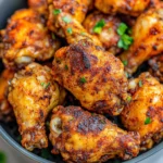 AIR FRYER CHICKEN WINGS CRISPY centered hero view, clean and uncluttered