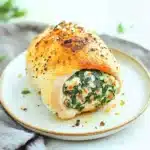 AIR FRYER FETA AND SPINACH STUFFED CHICKEN BREAST centered hero view, clean and uncluttered