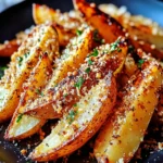 BAKED GARLIC PARMESAN POTATO WEDGES centered hero view, clean and uncluttered