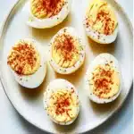 BEST DEVILED EGGS RECIPE centered hero view, clean and uncluttered