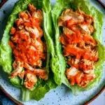BUFFALO CHICKEN LETTUCE WRAPS centered hero view, clean and uncluttered