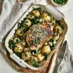 CHICKEN AND POTATOES WITH GARLIC PARMESAN centered hero view, clean and uncluttered