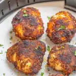 CRISPY AIR FRYER CHICKEN THIGHS centered hero view, clean and uncluttered