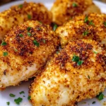 CRISPY AIR FRYER PARMESAN CHICKEN centered hero view, clean and uncluttered