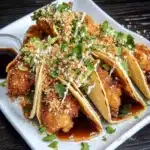 CRISPY CHICKEN WONTON TACOS centered hero view, clean and uncluttered