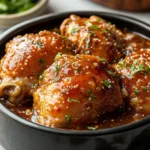 CROCK POT HONEY GARLIC CHICKEN centered hero view, clean and uncluttered