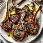 EASTER LAMB CHOPS WITH GARLIC HERB BUTTER centered hero view, clean and uncluttered