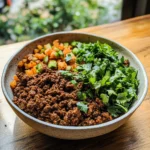 HIGH PROTEIN GROUND BEEF BOWL MEAL PREP centered hero view, clean and uncluttered