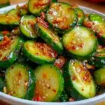 KOREAN CUCUMBER SALAD centered hero view, clean and uncluttered