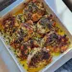 LEMON HERB ROASTED CHICKEN THIGHS recipe, served and ready to eat, easy homemade dinner