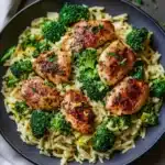 LEMON PEPPER CHICKEN BROCCOLI ORZO centered hero view, clean and uncluttered