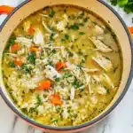 LIGHT CHICKEN RICE SOUP centered hero view, clean and uncluttered