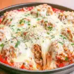 MEATBALL PARMESAN SKILLET centered hero view, clean and uncluttered
