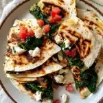 MEDITERRANEAN QUESADILLAS WITH SPINACH centered hero view, clean and uncluttered