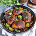 ONE PAN CHICKEN THIGHS 45 MINUTES centered hero view, clean and uncluttered
