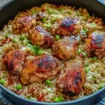ONE POT CHICKEN AND RICE centered hero view, clean and uncluttered