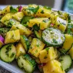 PINEAPPLE CUCUMBER SALAD centered hero view, clean and uncluttered