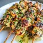 RANCH GARLIC PARMESAN CHICKEN SKEWERS centered hero view, clean and uncluttered