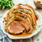 SLOW COOKER EASTER HAM HONEY MUSTARD centered hero view, clean and uncluttered