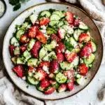 STRAWBERRY CUCUMBER SALAD centered hero view, clean and uncluttered