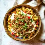 Turkish Pasta Ground Meat recipe, served and ready to eat, easy homemade dinner