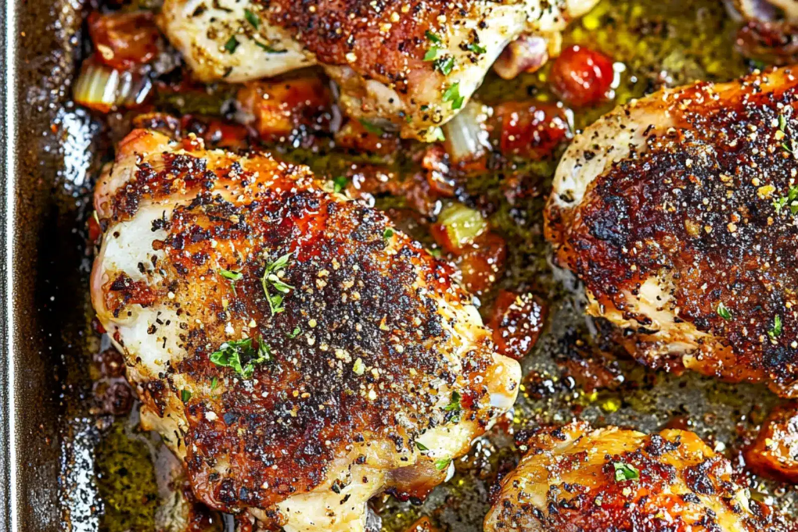 SHEET PAN CHICKEN recipe, served and ready to eat, easy homemade dinner