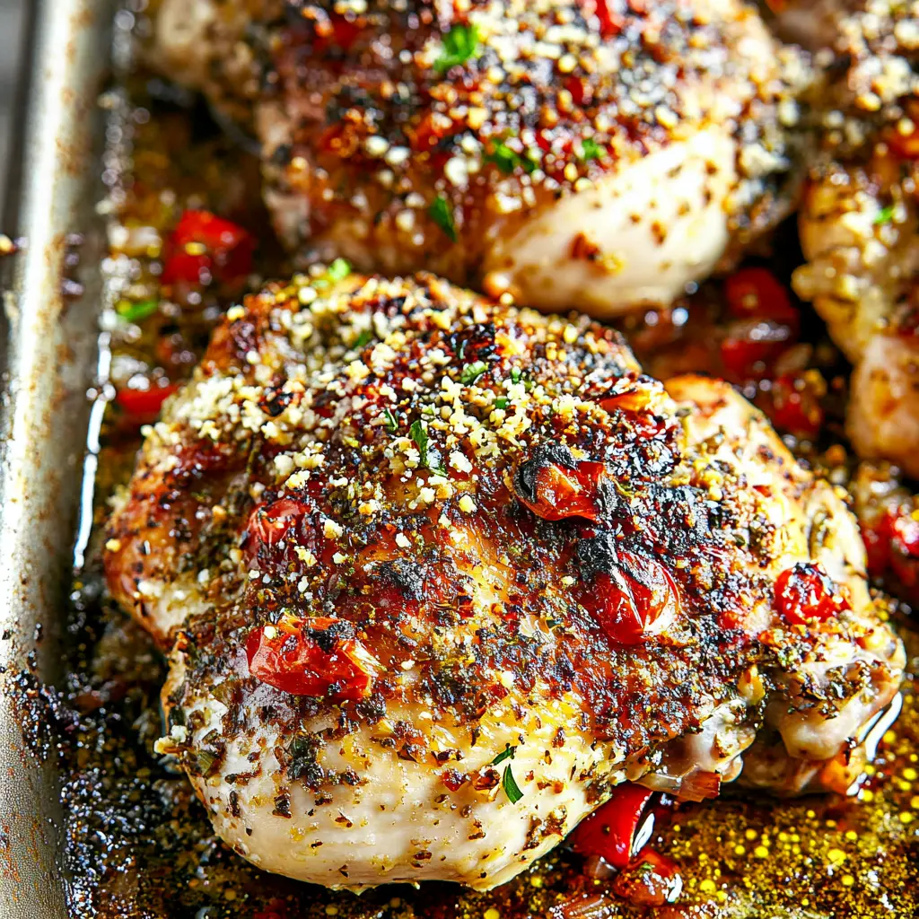 SHEET PAN CHICKEN recipe, served and ready to eat, easy homemade dinner