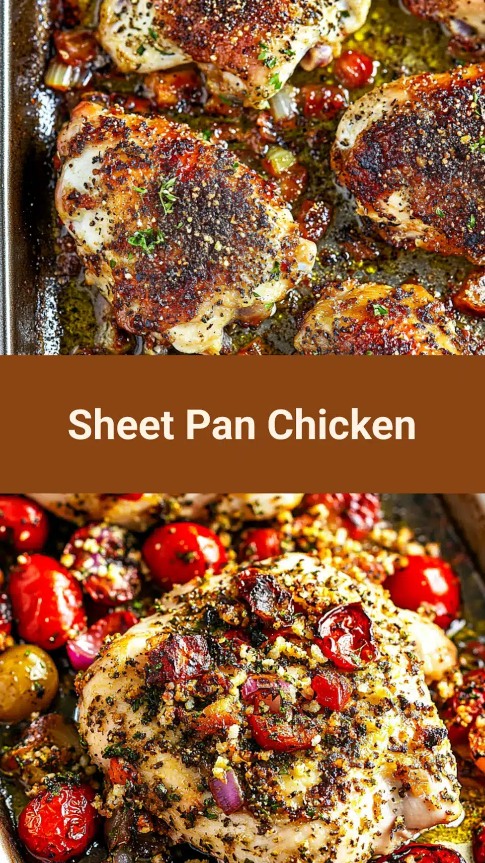 SHEET PAN CHICKEN recipe, served and ready to eat, easy homemade dinner