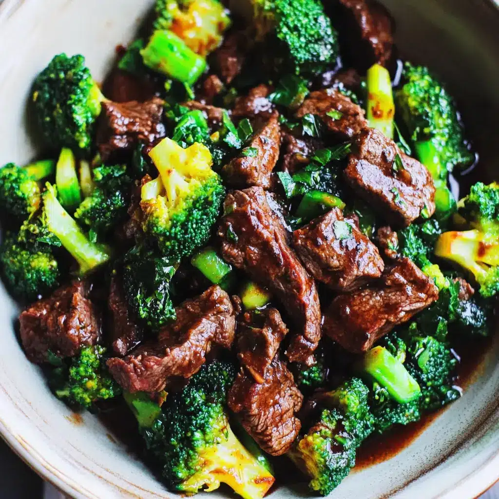 SLOW COOKER BEEF AND BROCCOLI centered hero view, clean and uncluttered