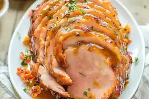 Slow Cooker Easter Ham Honey Mustard Easy Weeknight Dinner SLOW COOKER EASTER HAM HONEY MUSTARD centered hero view, clean and uncluttered