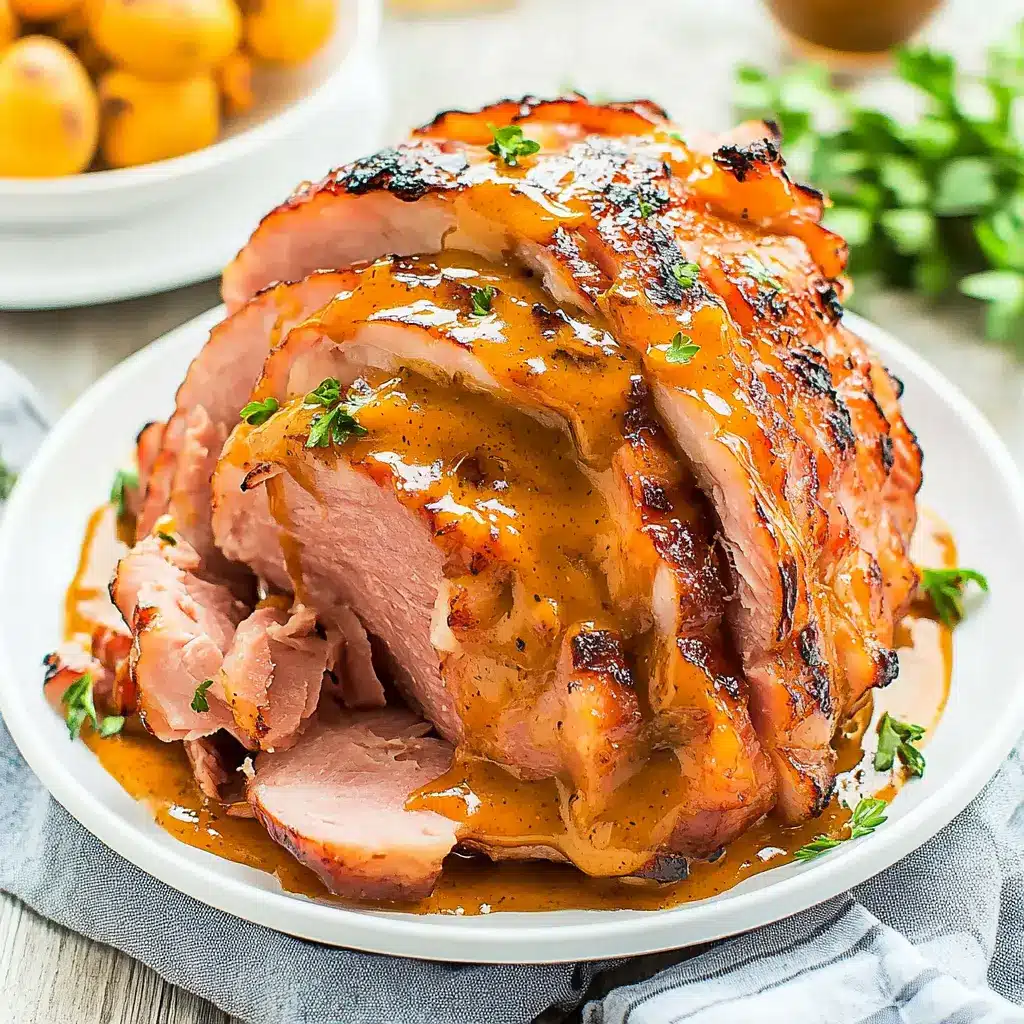 Slow Cooker Easter Ham with Honey Mustard glaze, centered hero view, clean and uncluttered
