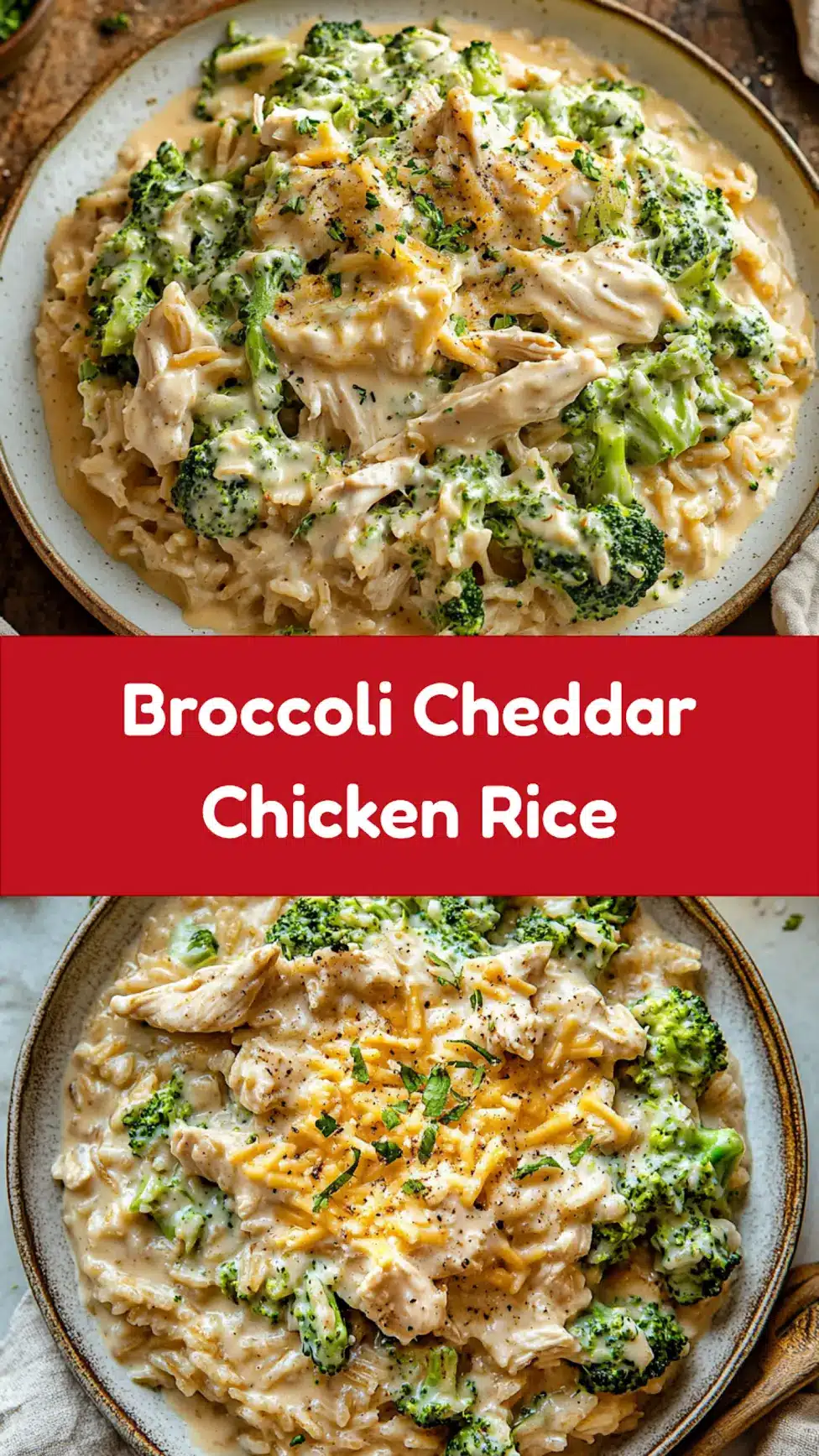 Souper Creamy Broccoli Cheddar Chicken Rice Easy Weeknight Meal 7 SOUPER CREAMY BROCCOLI CHEDDAR CHICKEN RICE centered hero view, clean and uncluttered