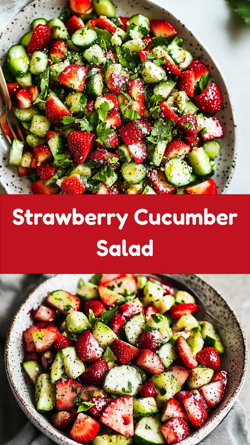 Strawberry cucumber salad with feta and fresh herbs, perfect for sharing