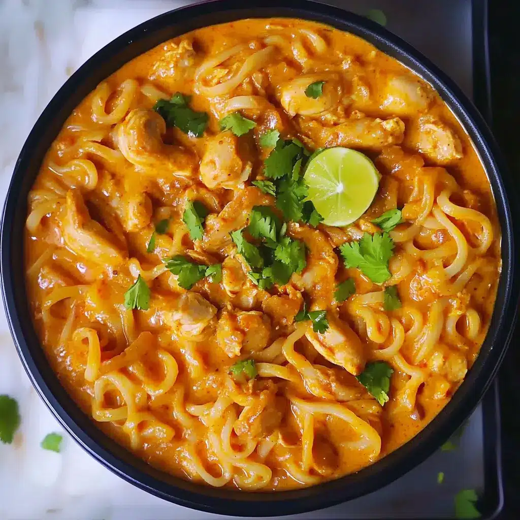 Thai Inspired Coconut Red Curry Chicken Udon centered hero view, clean and uncluttered
