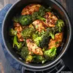 Air Fryer Chicken and Broccoli recipe, served and ready to eat, easy homemade dinner