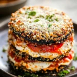 AIR FRYER EGGPLANT PARMESAN recipe, served and ready to eat, easy homemade dinner