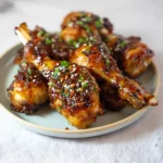 Air Fryer Honey Garlic Chicken Drumsticks recipe, served and ready to eat, easy homemade dinner