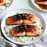 AIR FRYER HONEY GARLIC SALMON recipe, served and ready to eat, easy homemade dinner