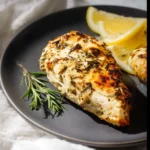 Air Fryer Lemon Herb Chicken Breast recipe, served and ready to eat, easy homemade dinner