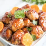 AIR FRYER ORANGE CHICKEN recipe, served and ready to eat, easy homemade dinner