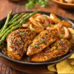 Applebee Bourbon Street Chicken recipe, served and ready to eat, easy homemade dish