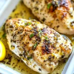 Baked Chicken Breast Lemon Garlic recipe, served and ready to eat, easy homemade dinner