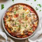 BAKED EGGPLANT PARMESAN recipe, served and ready to eat, easy homemade dinner