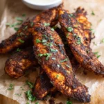 Blackened Chicken Tenders recipe, served and ready to eat, easy homemade dish
