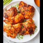 Buffalo Air Fryer Chicken Thighs recipe, served and ready to eat, easy homemade dish