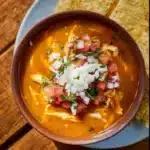 Chicken Enchilada Soup recipe, served and ready to eat, easy homemade dinner