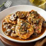 Chicken Marsala recipe, served and ready to eat, easy homemade dinner