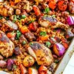 CHICKEN SHAWARMA SHEET PAN recipe, served and ready to eat, easy homemade dinner