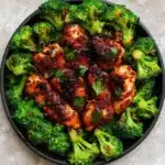 Chili Garlic Air Fryer Chicken Broccoli recipe, served and ready to eat, easy homemade dinner