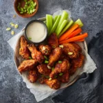 Copycat Hooters Buffalo Wings Air Fryer recipe, served and ready to eat, easy homemade dish